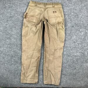 Dickies Pants Mens 32x32 Brown Distressed Carpenter Canvas Utility Heavy Duty